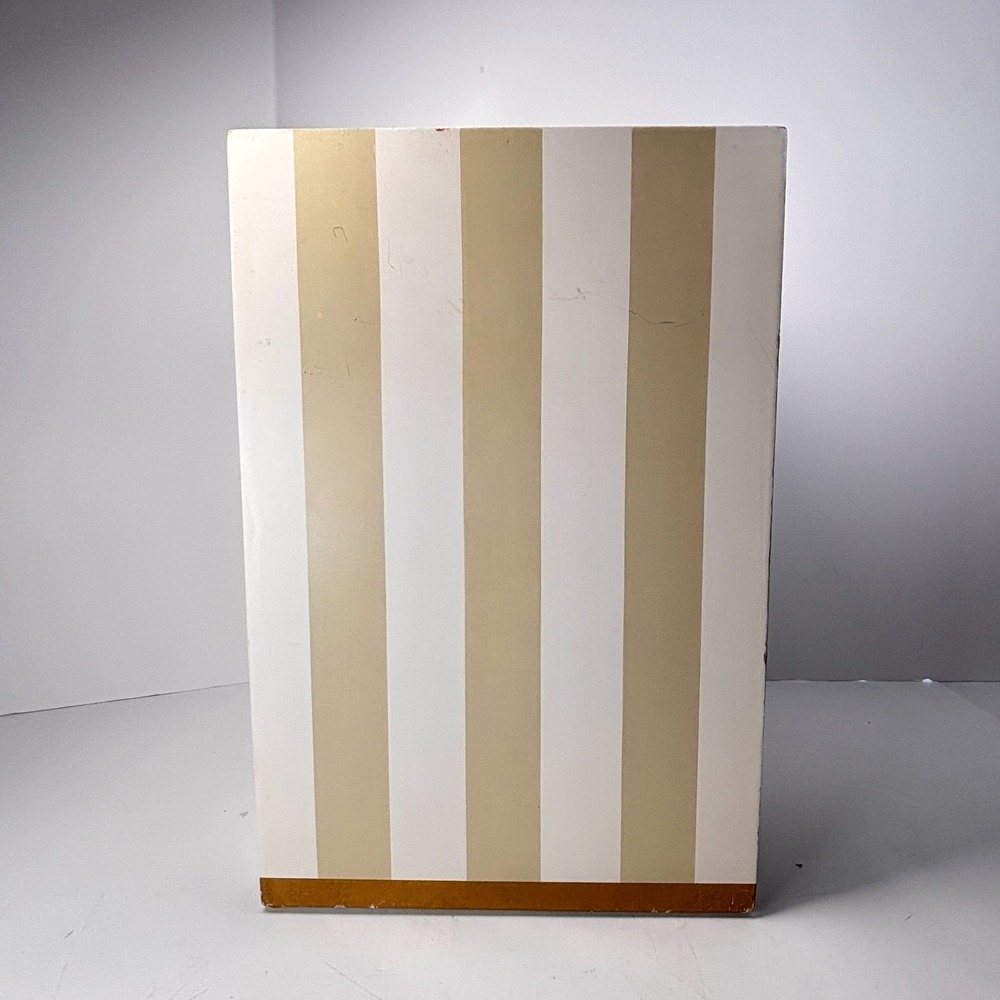 Vintage Pink French Tres Waste Basket Pin Stripe Gold Girly Powder Room Decor - Picture 4 of 12